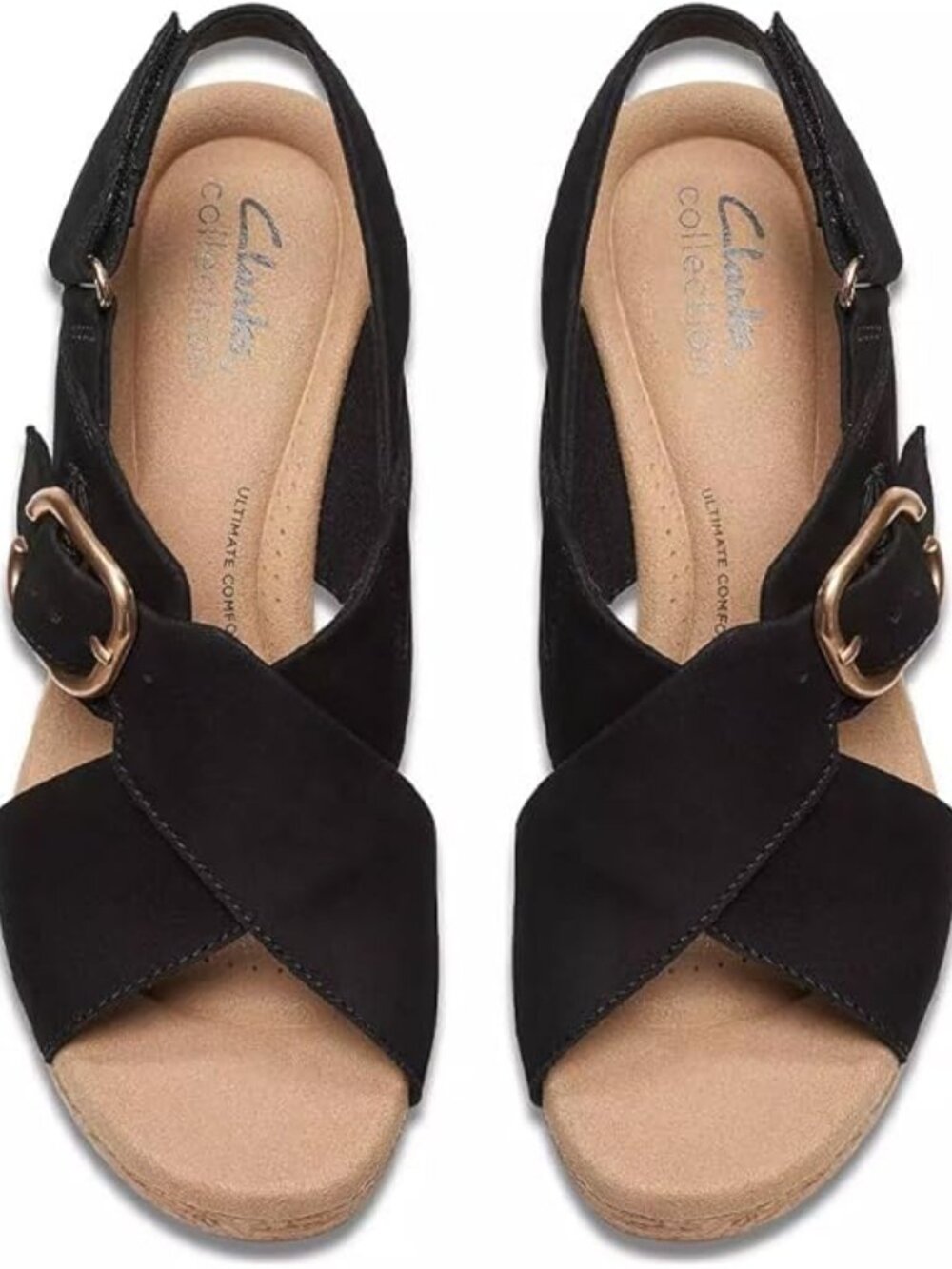 Clarks Collection Women's Giselle Dove Wedge Sandal, Black Nubuck, 8.5 Medium US